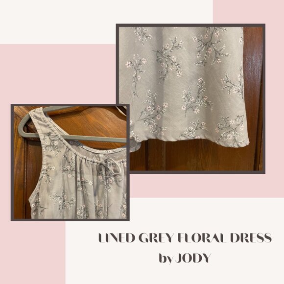 LINED GREY FLORAL DRESS by JODY CALIFORNIA - Picture 1 of 5